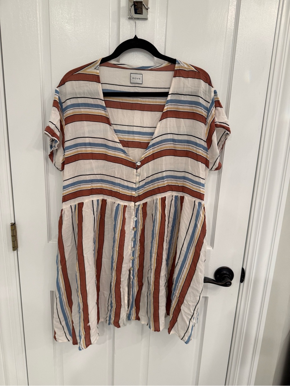 Rove Beige Striped Button-Front Women’s Dress